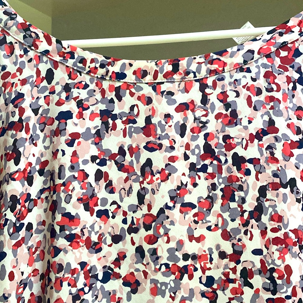 LOFT Watercolor Blouse with Back Tie Detail at Neckline, Sz M